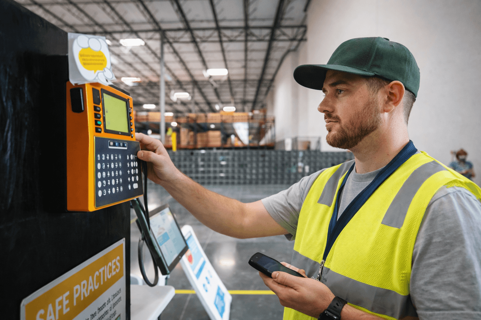 Mitarbeiter nutzt Stempeluhr App auf dem Smartphone