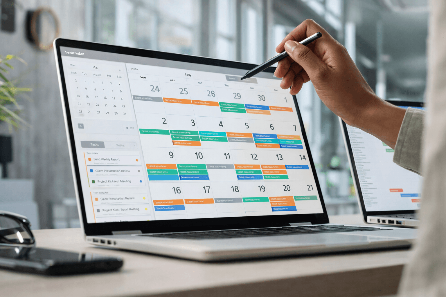 Mitarbeiter prüft Dienstplan auf dem Smartphone